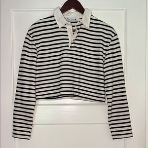 Zara Black and White Striped Polo Top